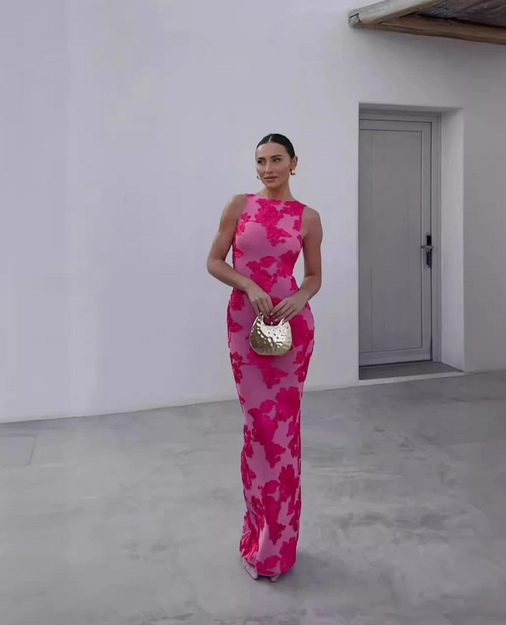 Women’s Floral Print Fitted Maxi Dress