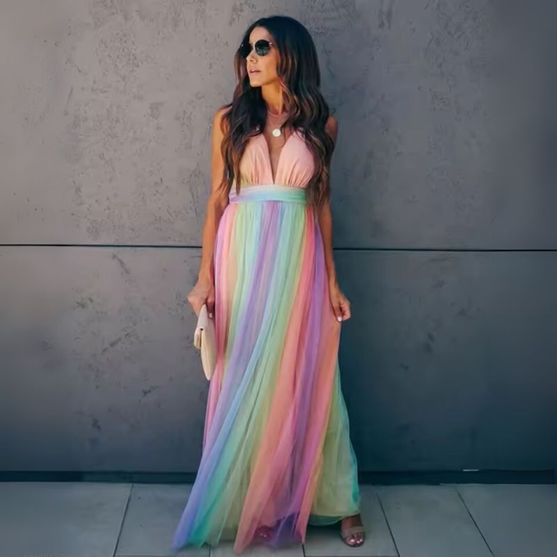 Women’s V-Neck Maxi Dress with Strappy Back