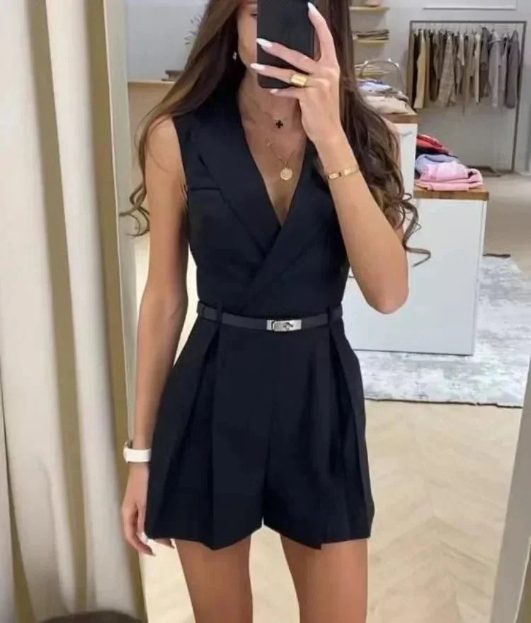 Women’s V-Neck Summer Romper with Belt
