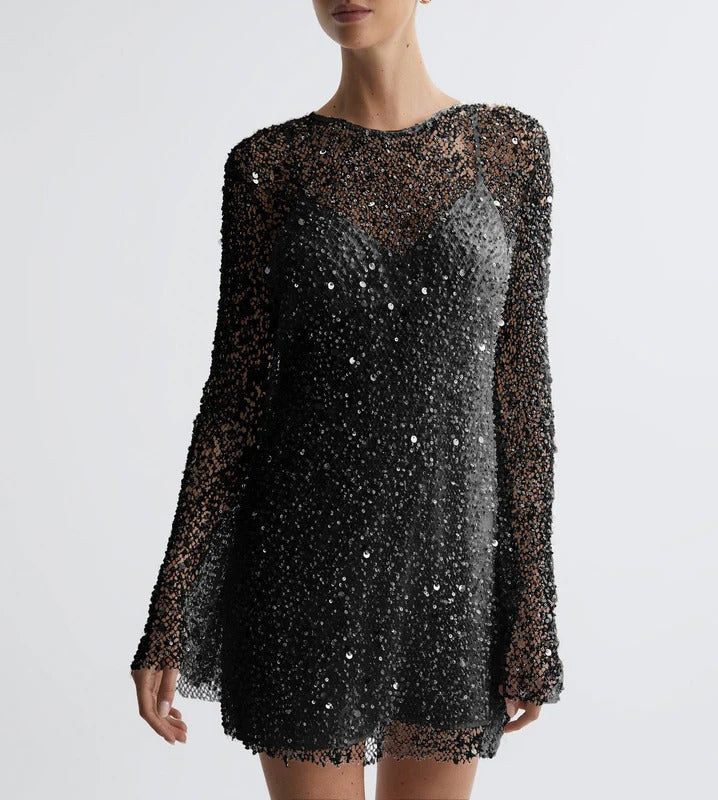 Women’s Mini Sequin Cocktail Dress with Long Sleeves