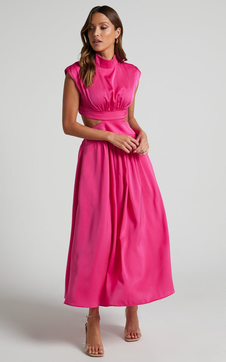 Women’s Mock Neck Maxi Dress with Waist Cut-Outs