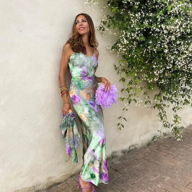 Women’s Floral Backless Maxi Dress with Wrap Option