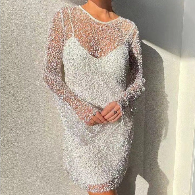 Women’s Mini Sequin Cocktail Dress with Long Sleeves