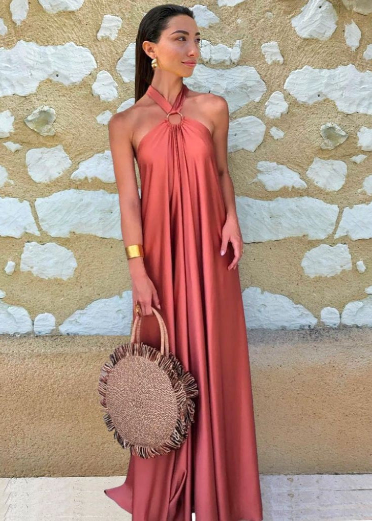 Women’s Satin Maxi Dress with Halter Neck