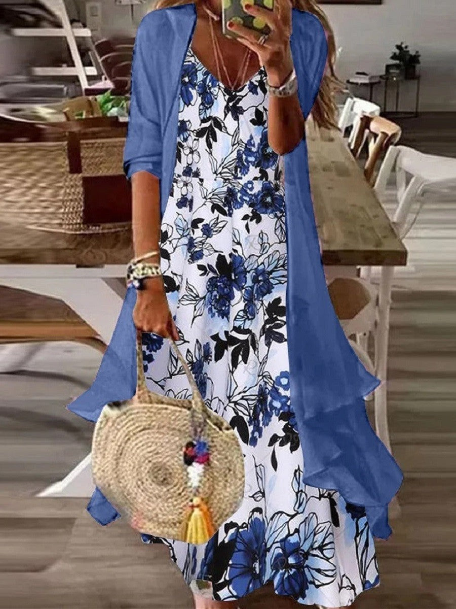 Women’s V-Neck Two-Piece Dress | Floral Maxi