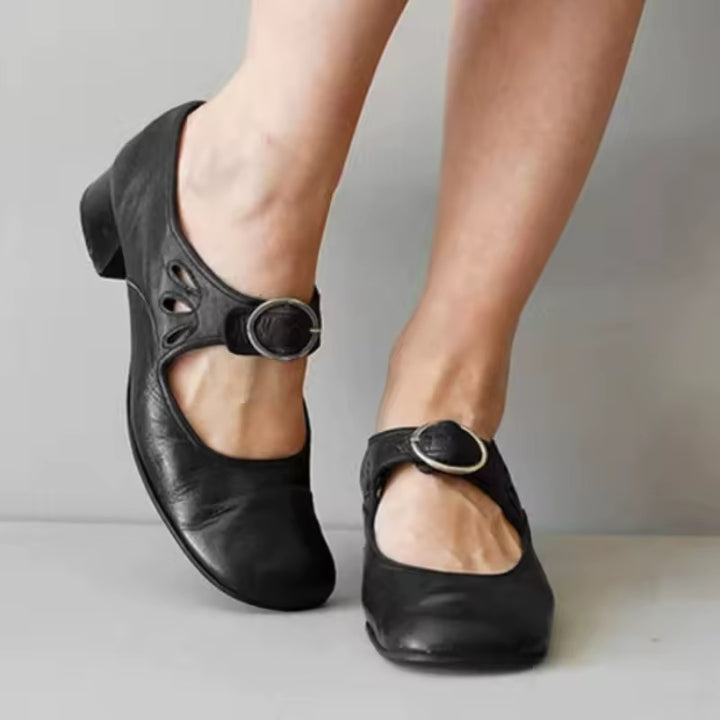 Women’s Low Heel Mary Jane Shoes with Buckle Strap