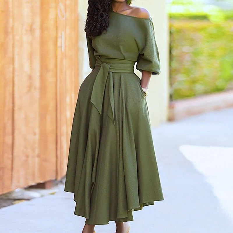 Women’s Tie Waist Maxi A-Line Dress
