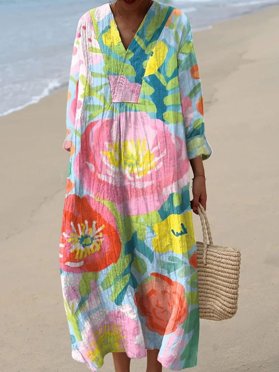 Women’s Floral Print Dress | V-Neck Long Sleeve