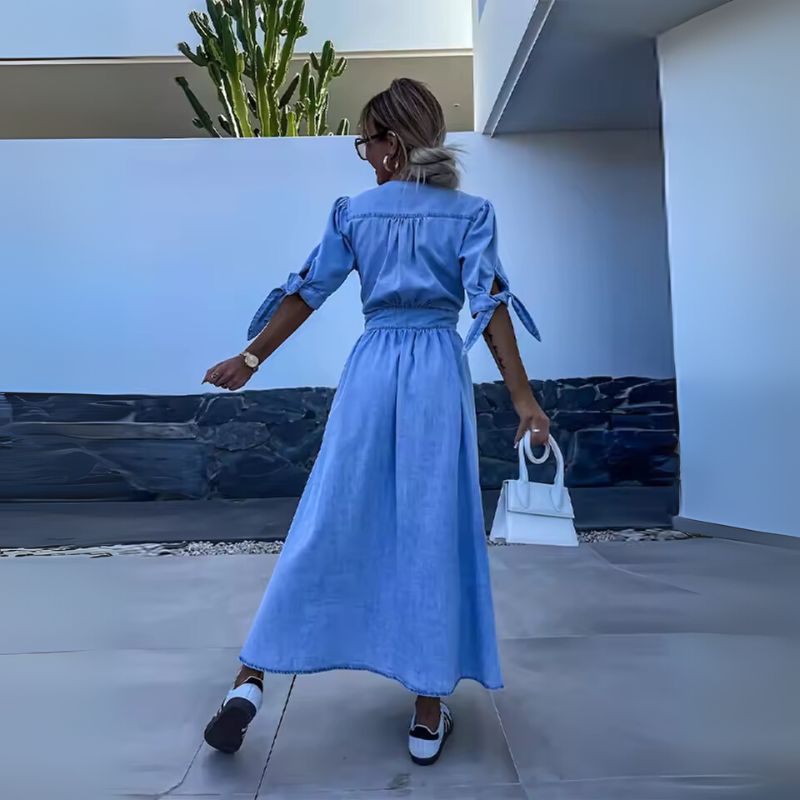 Women’s Button-Front V-Neck Maxi Dress