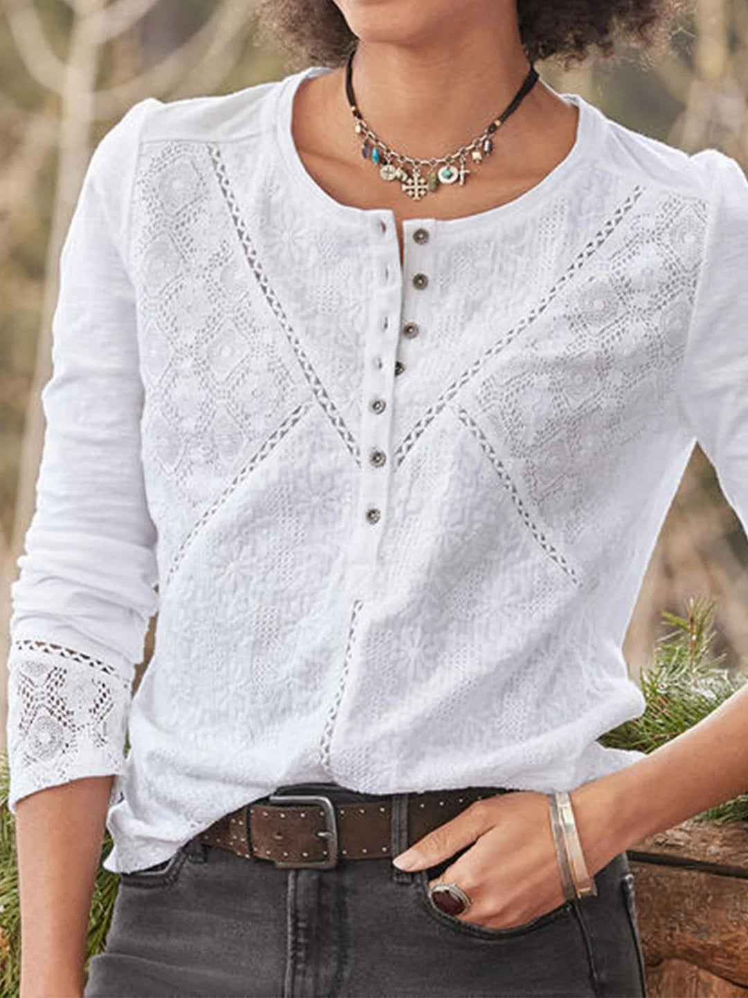Women’s Embroidered Long Sleeve Button Blouse