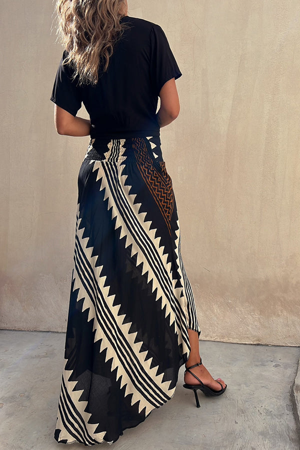 Asymmetrical Maxi Skirt & Button-Tie Top Set
