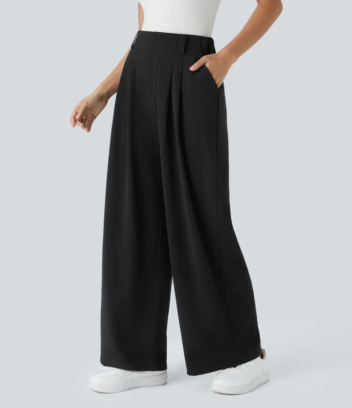 Women’s Pleated High-Rise Waist Trousers with Wide Legs