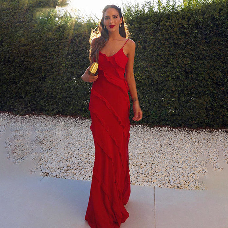 Women’s Ruffle Maxi Dress with Spaghetti Straps