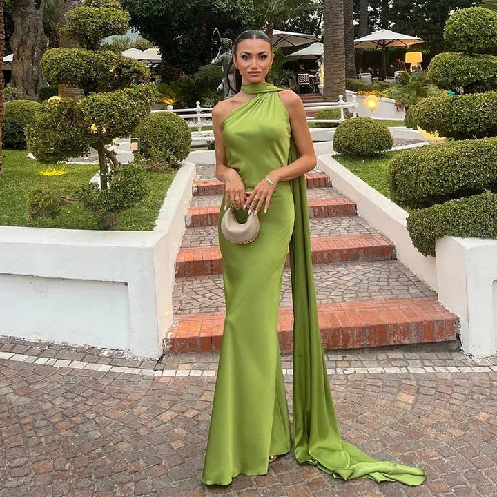 Women’s Satin One-Shoulder Cocktail Maxi Dress with Open Back