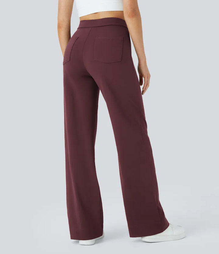 Women’s Straight Leg Pants with High-Rise and Pockets