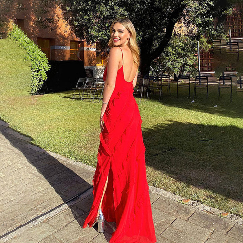 Women’s Ruffle Maxi Dress with Spaghetti Straps