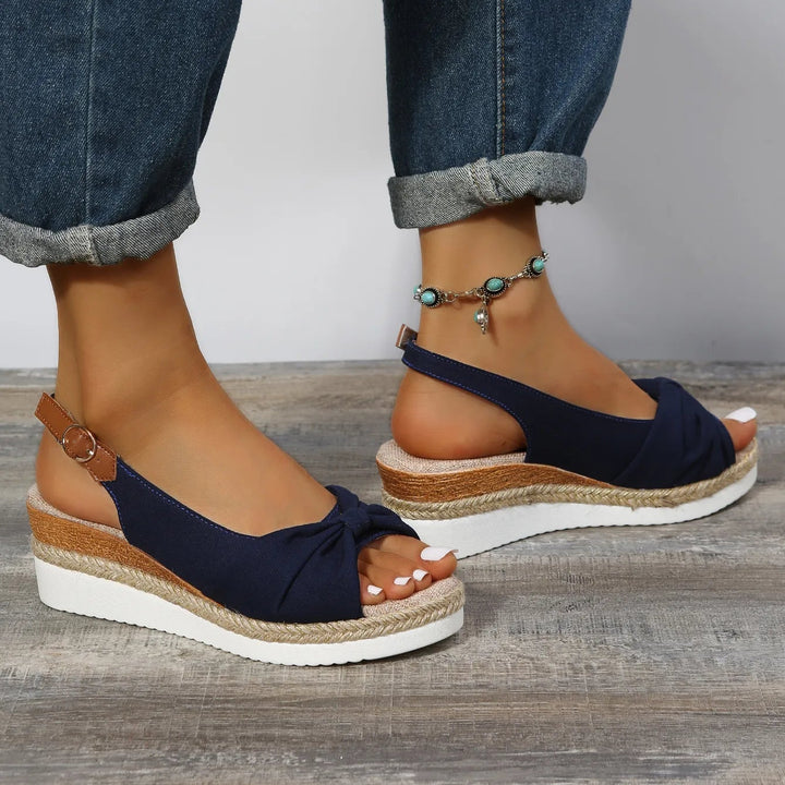 Women’s Knotted Slingback Wedge Sandals with Open-Toe