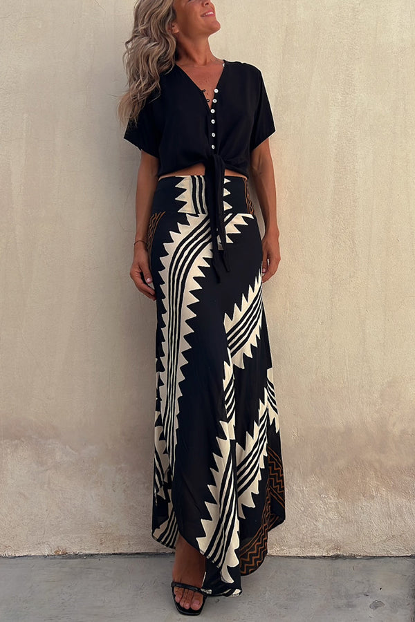 Asymmetrical Maxi Skirt & Button-Tie Top Set
