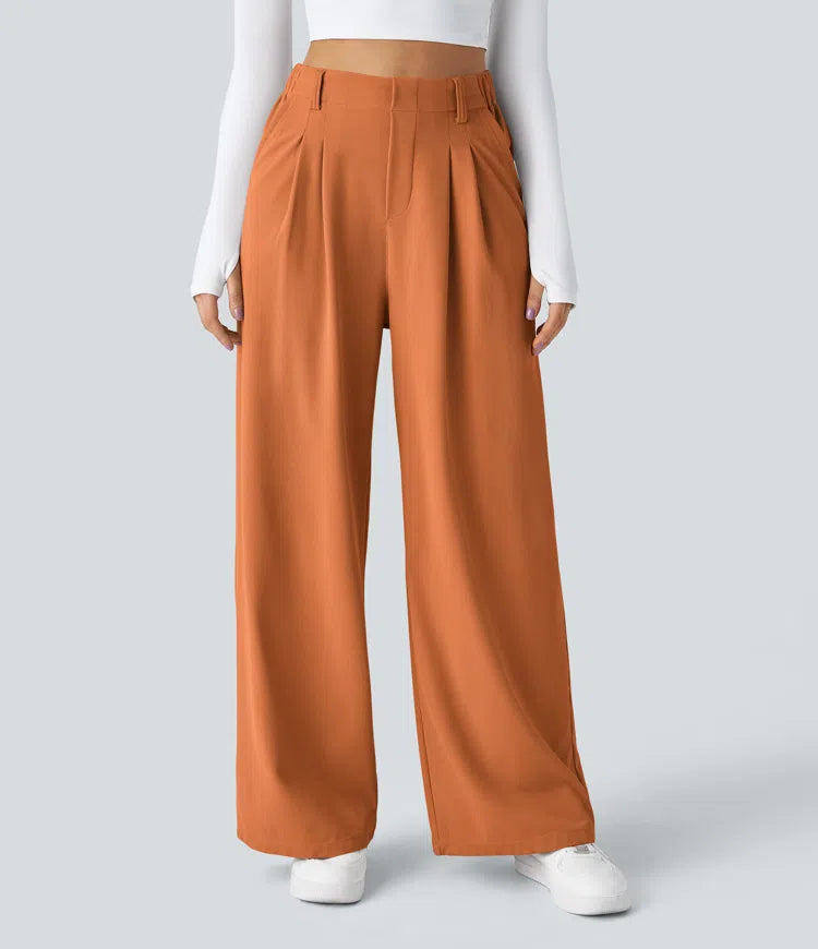 Women’s Pleated High-Rise Waist Trousers with Wide Legs