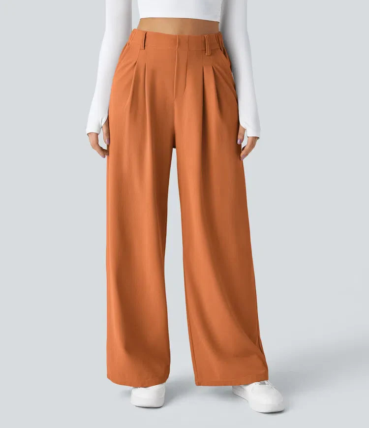 Women’s Pleated High-Rise Waist Trousers with Wide Legs