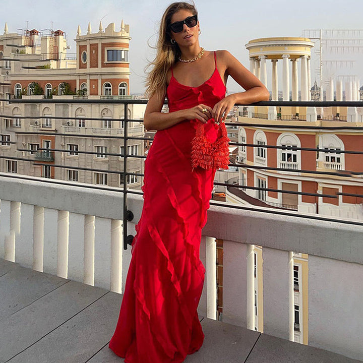 Women’s Ruffle Maxi Dress with Spaghetti Straps