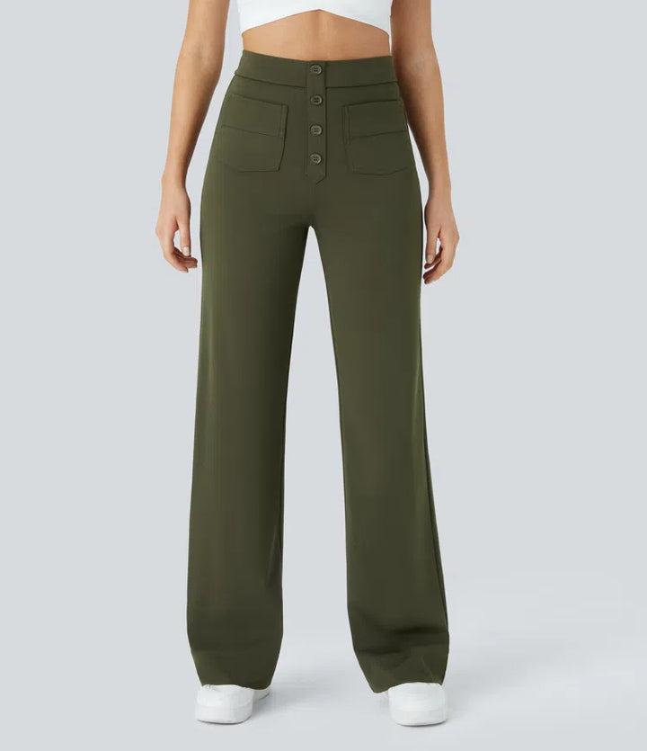 Women’s Straight Leg Pants with High-Rise and Pockets