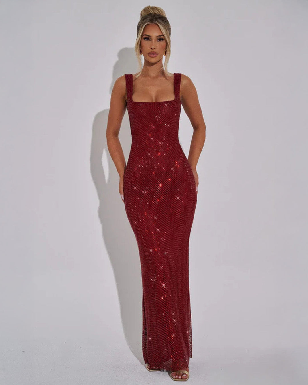 Women’s Square-Neck Embellished Maxi Dress