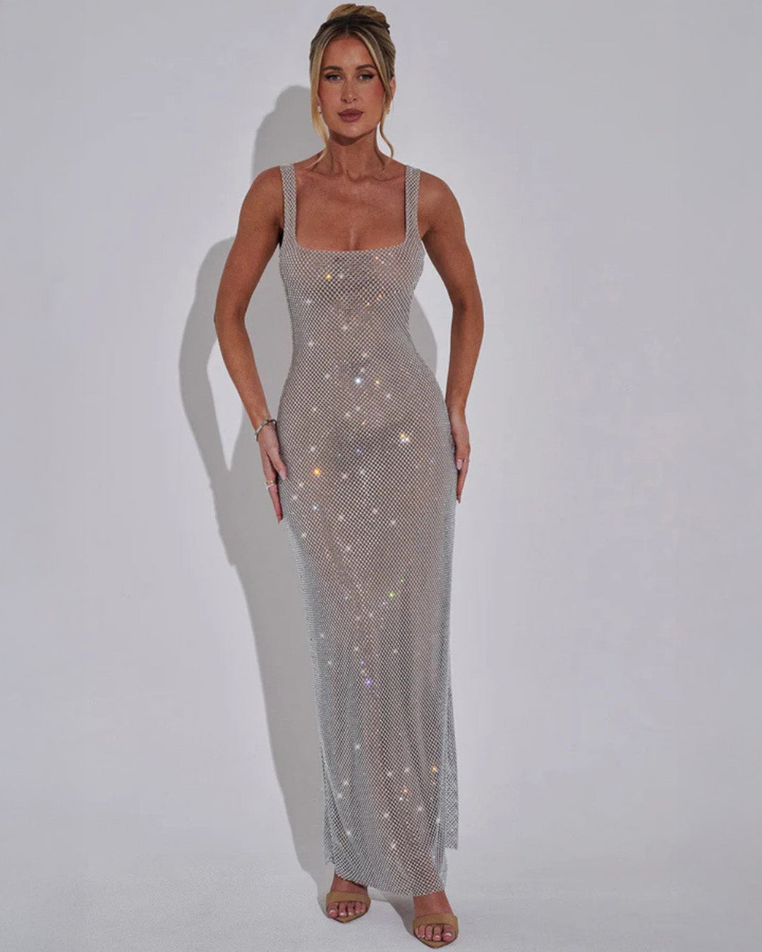 Women’s Square-Neck Embellished Maxi Dress
