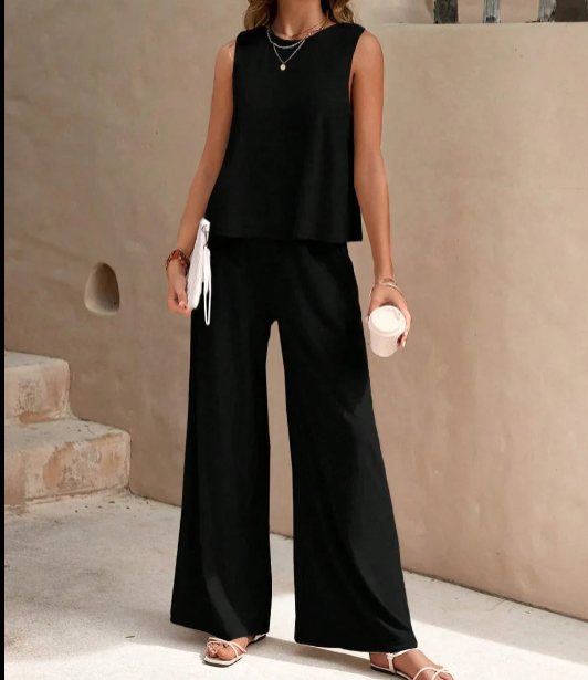 Women’s Two Piece Set with Sleeveless Top and Wide Leg Pants