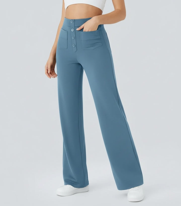 Women’s Straight Leg Pants with High-Rise and Pockets
