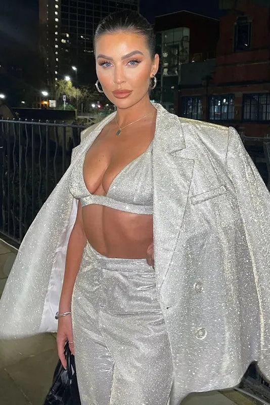 Women’s Sequin Blazer Three-Piece Set with Pants