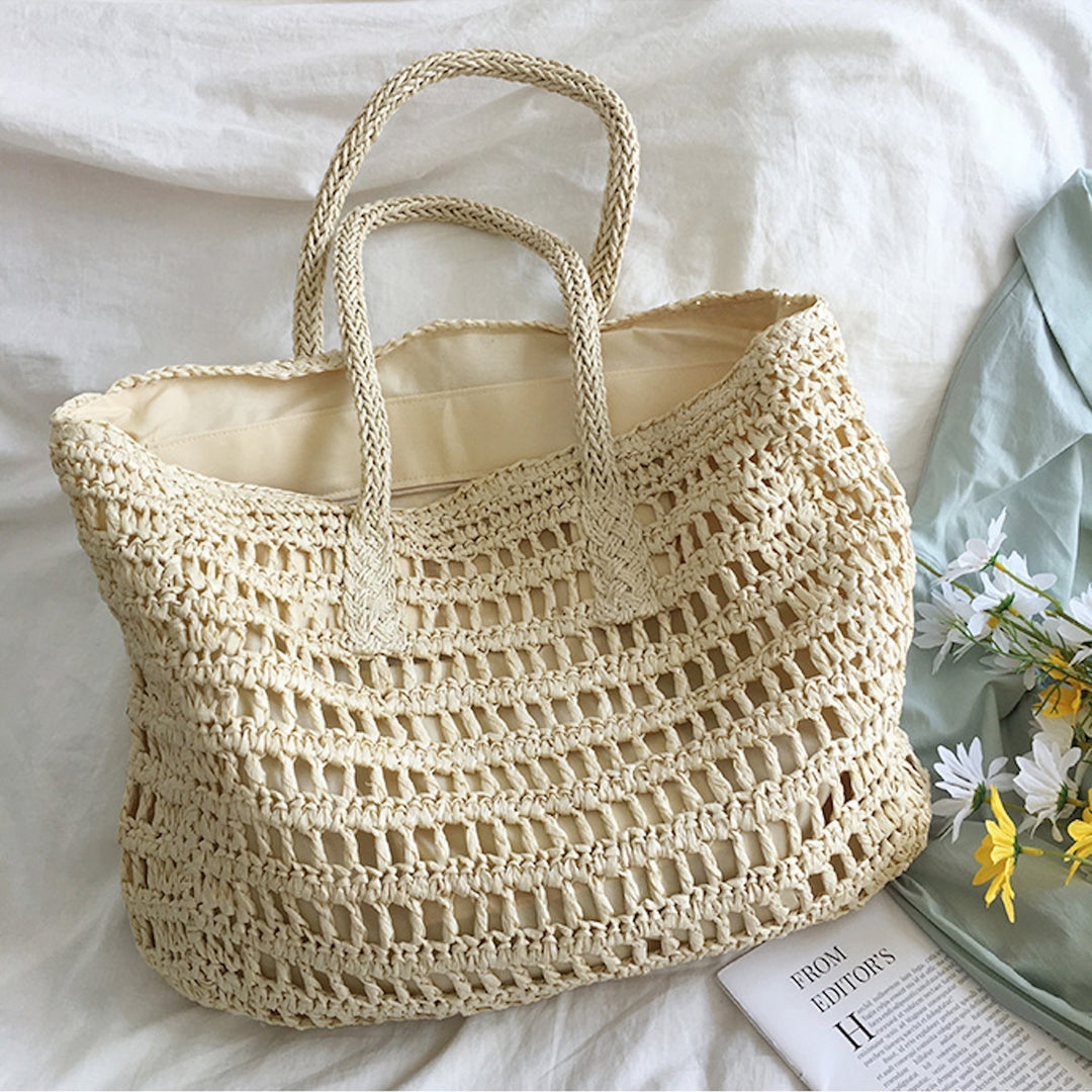 Women’s Woven Beach Tote Bag with Zip Closure