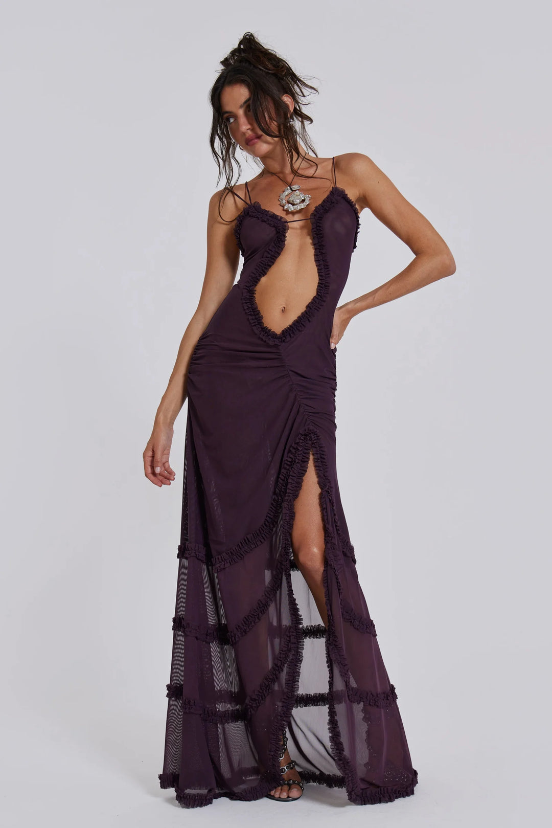 Women’s Asymmetric Cutout Maxi Dress with Spaghetti Straps and Side Split
