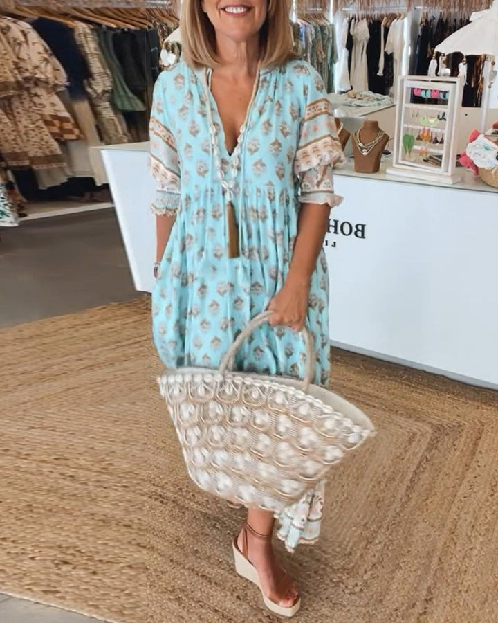 Women’s Printed V-Neck Maxi Dress