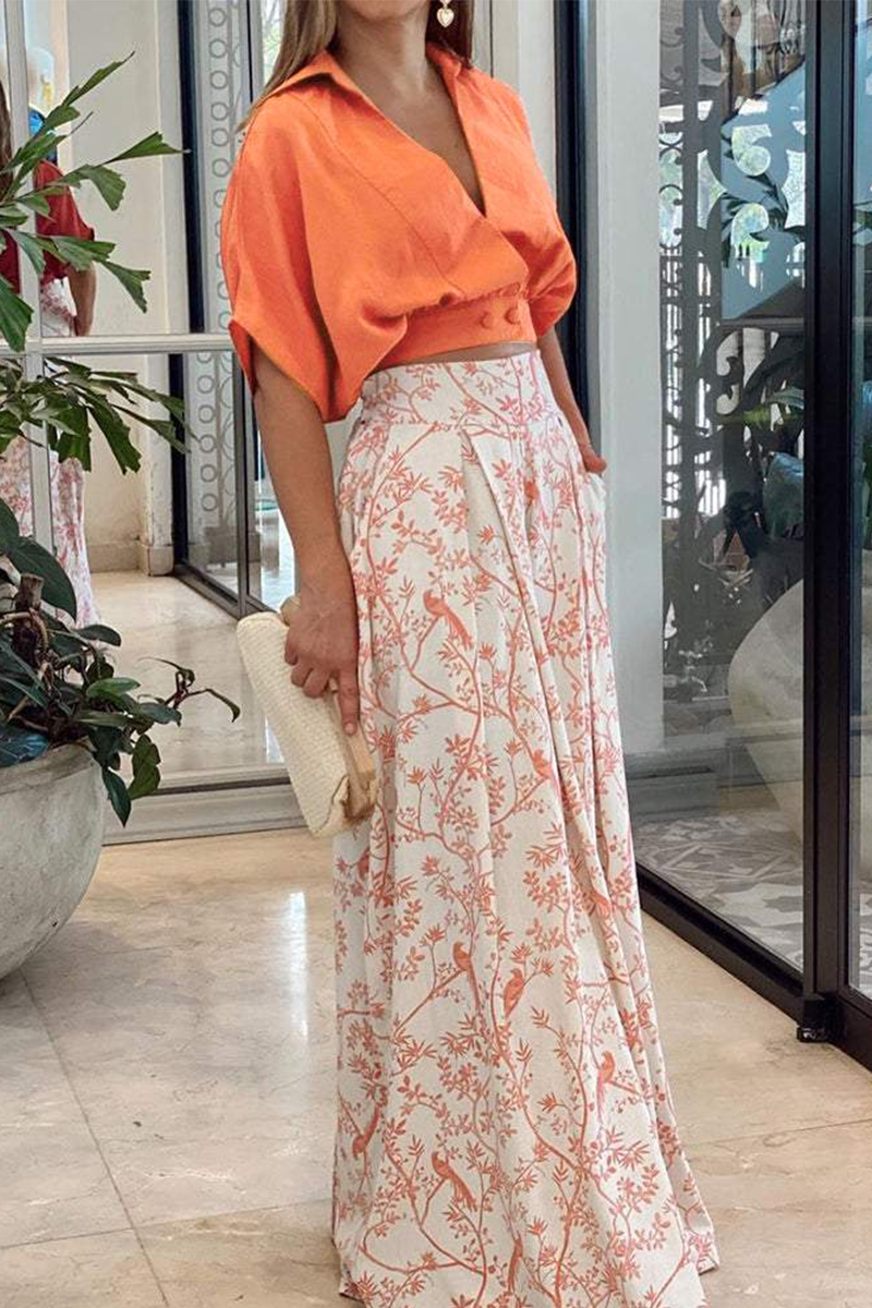 Women’s Floral Two-Piece Set with Crop Top and Wide-Leg Pants