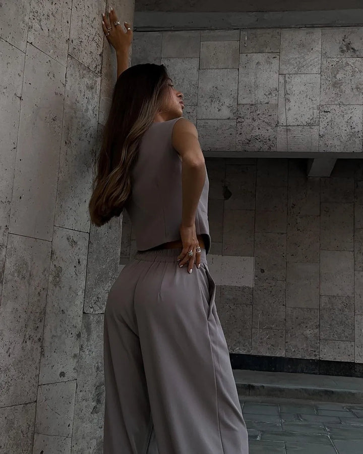 Women’s Formal with V-Neck Vest and Wide-Leg Pants