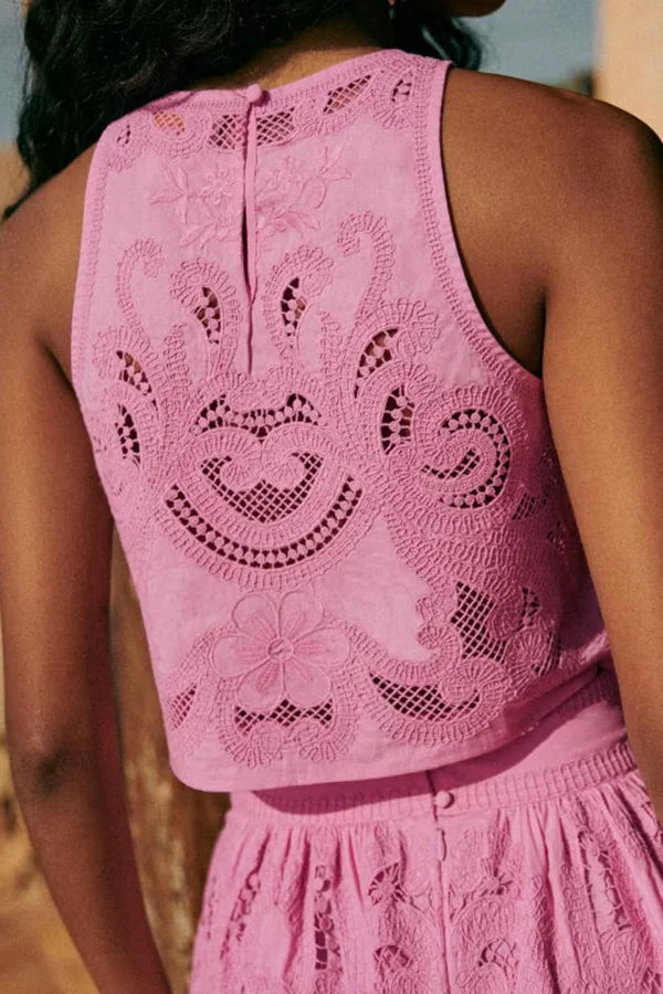 Women’s Embroidered Crop Top Two Piece Set with A-Line Skirt Set