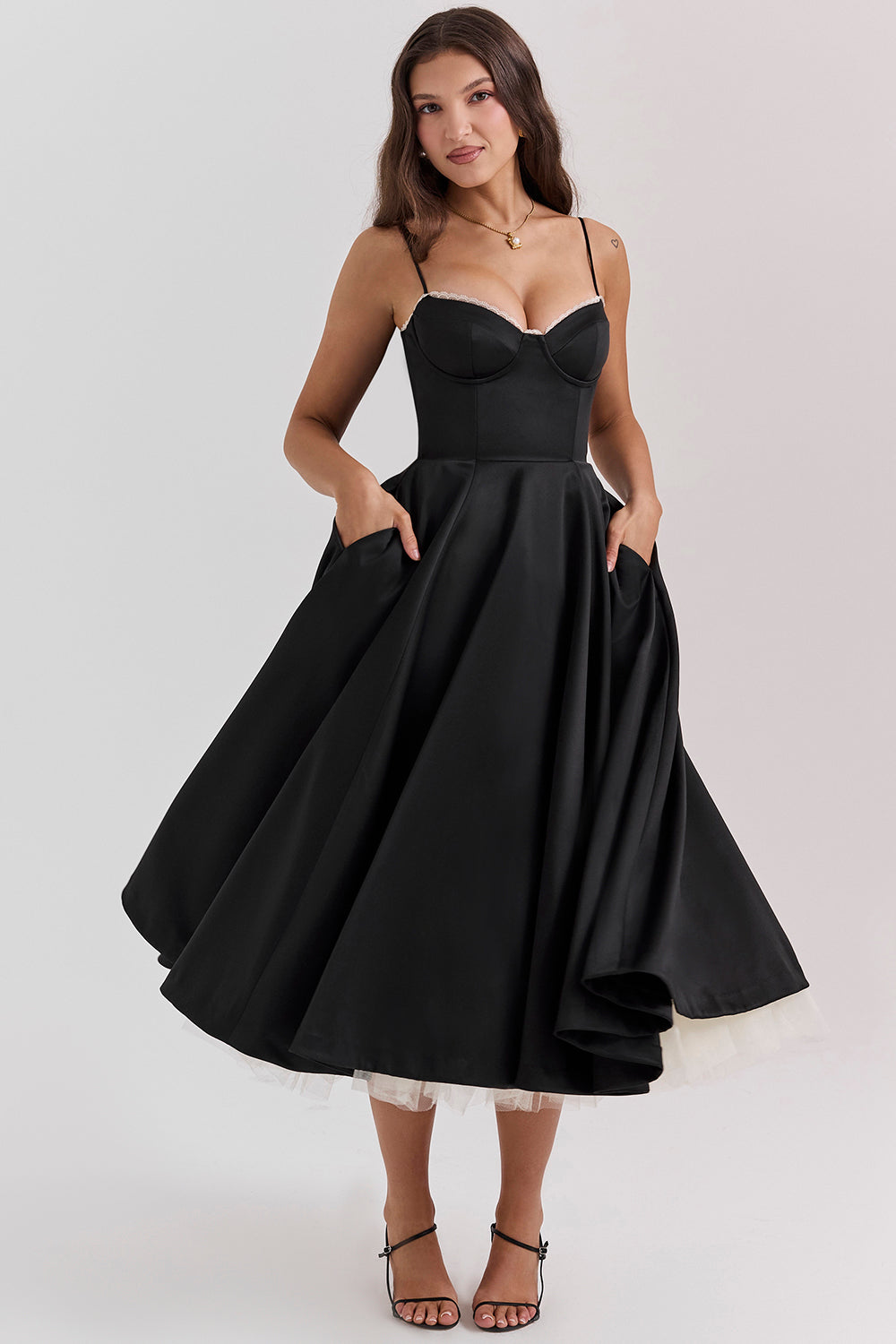 Women’s Sweetheart Corset Midi Dress with Pockets