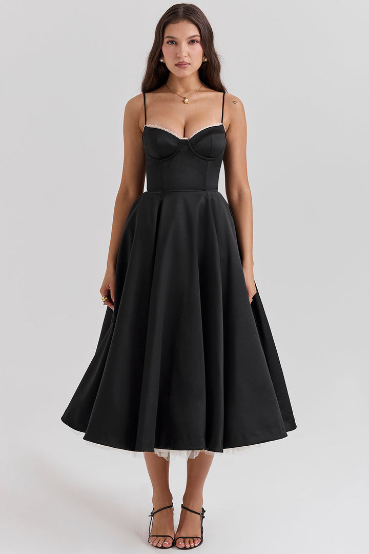 Women’s Sweetheart Corset Midi Dress with Pockets