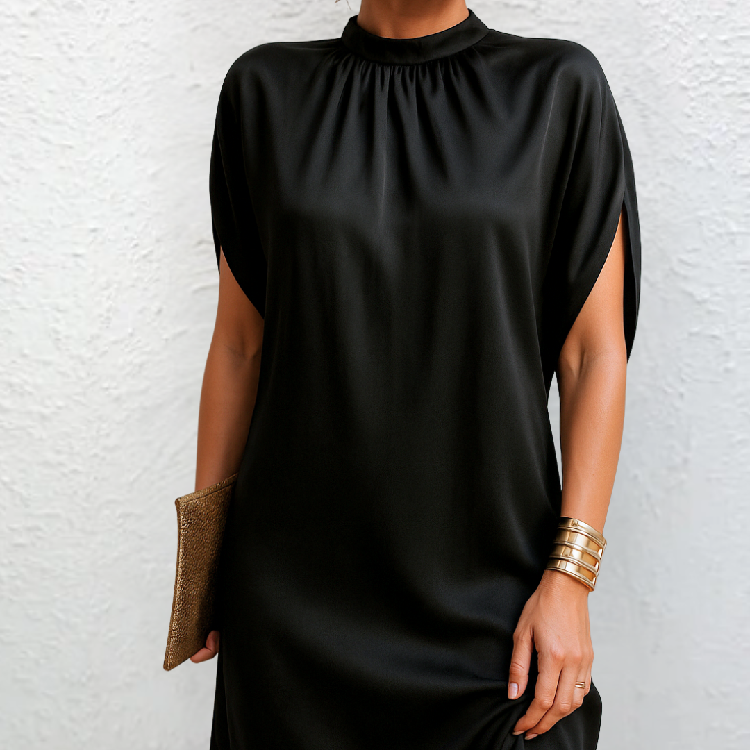 Women’s High-Neck Mini Dress with Short Sleeves