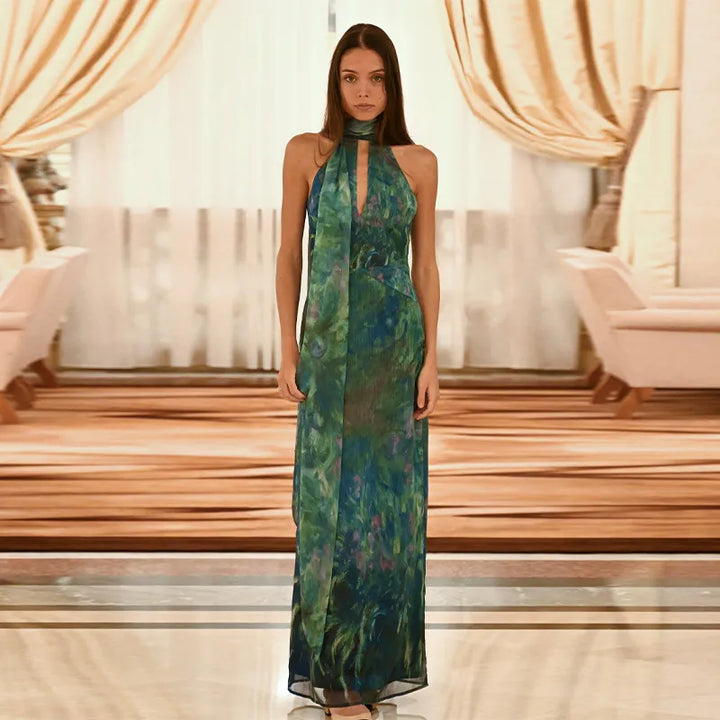 Women’s Keyhole Evening Maxi Dress with Halter Neck