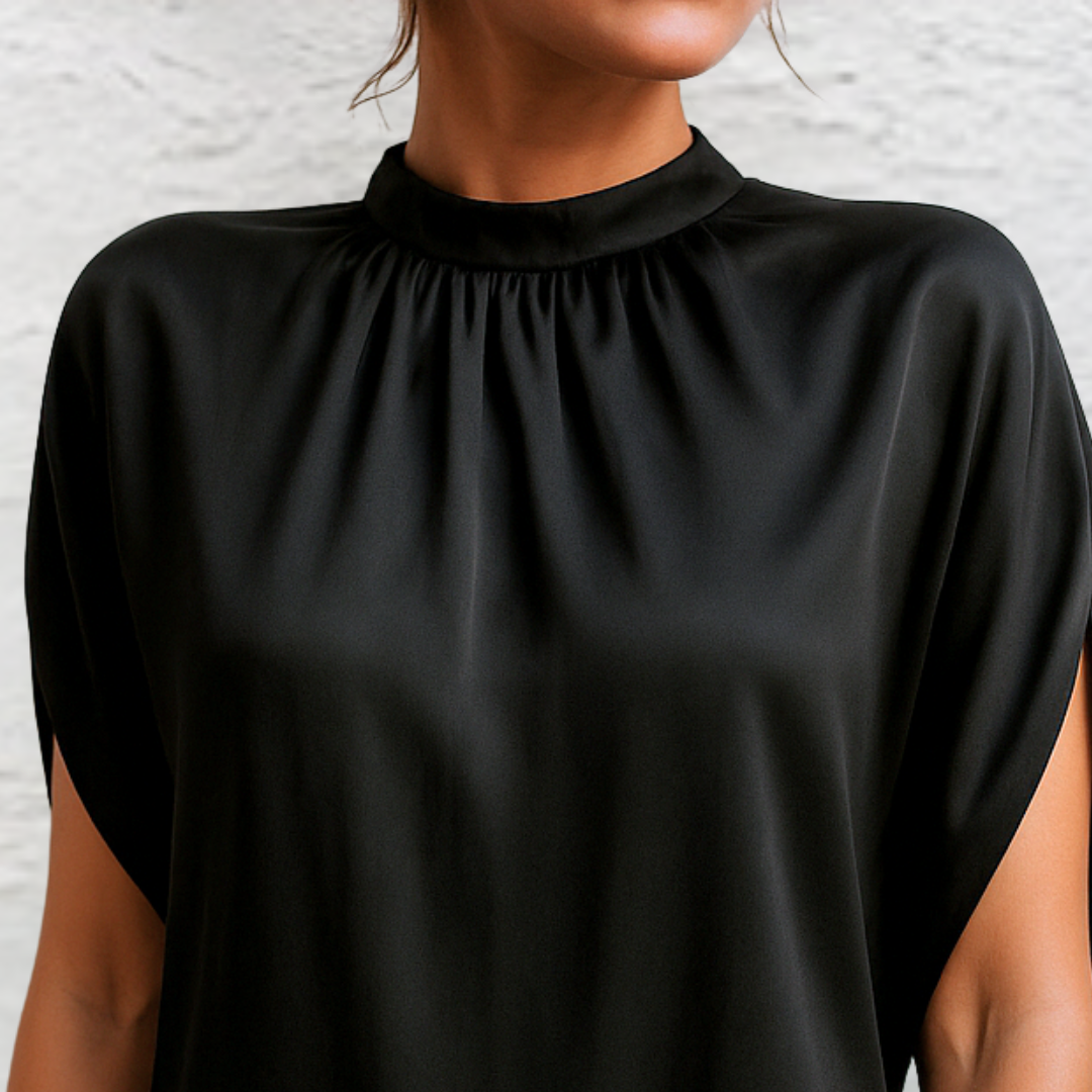 Women’s High-Neck Mini Dress with Short Sleeves