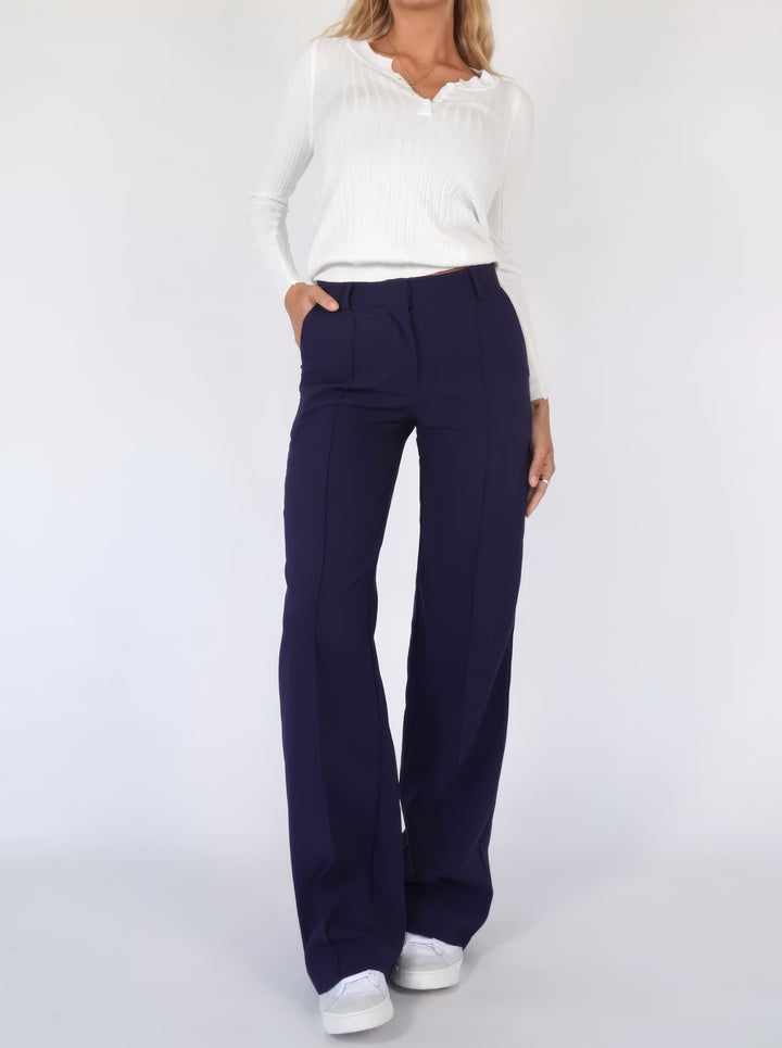 Women’s High-Waist Pants with Straight Legs and Pockets