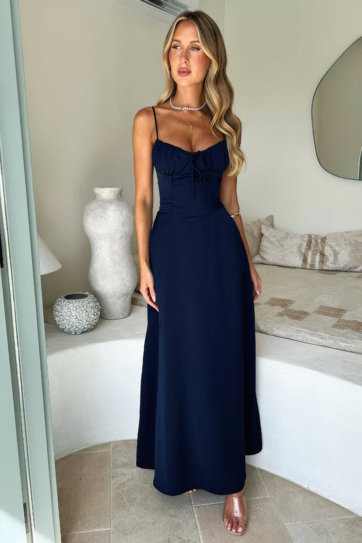 Women’s Tie-Front Maxi Corset Dress with Spaghetti Straps