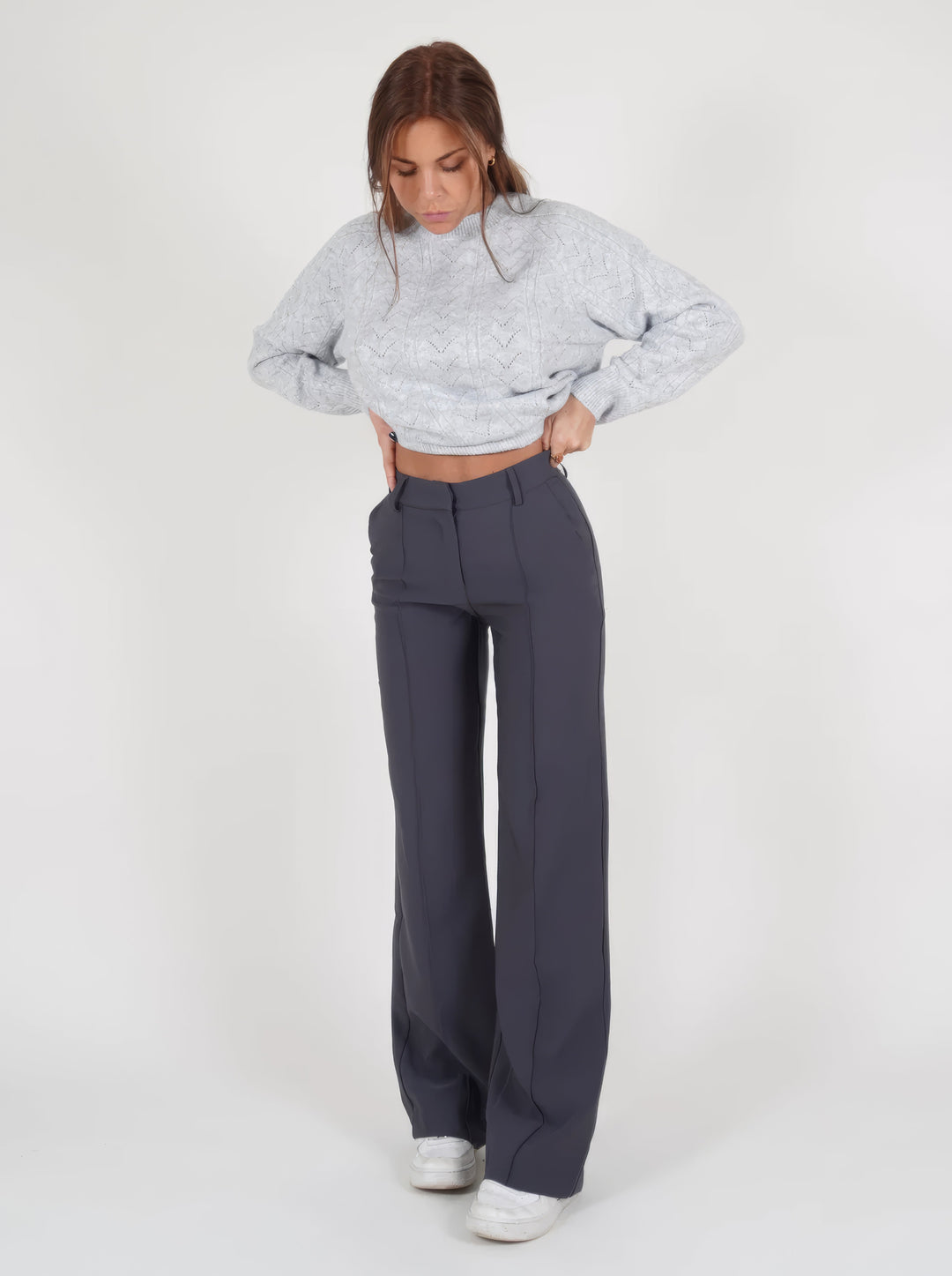 Women’s High-Waist Pants with Straight Legs and Pockets
