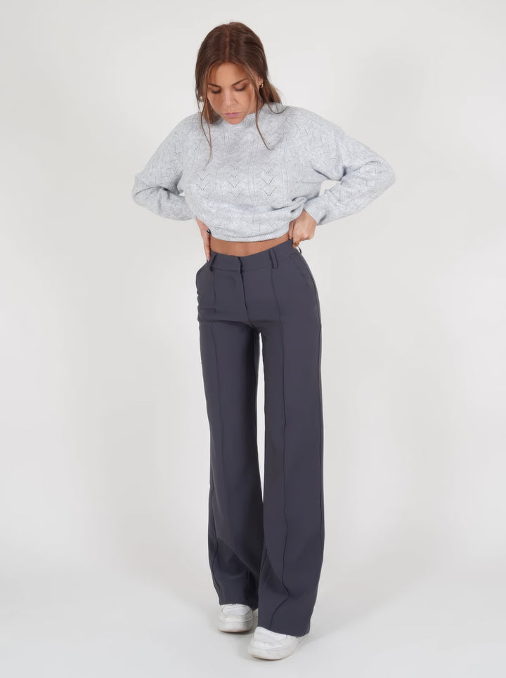 Women’s High-Waist Pants with Straight Legs and Pockets