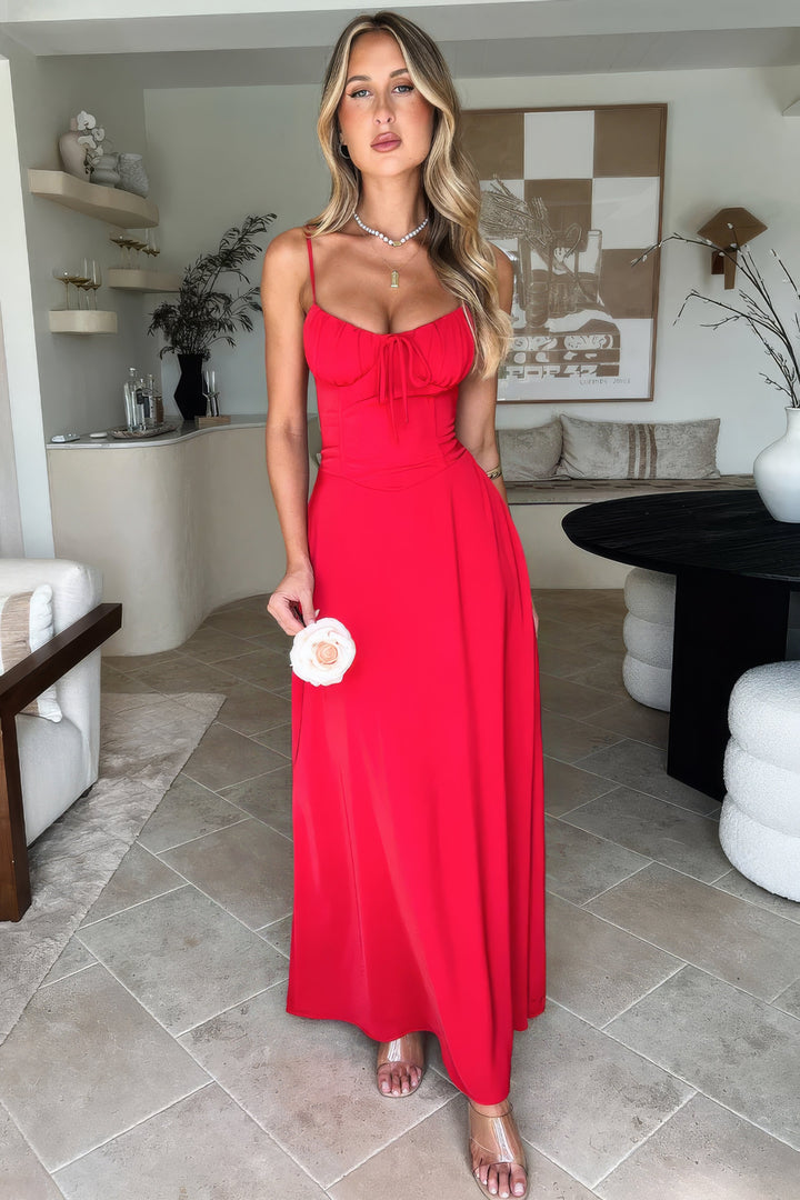 Women’s Tie-Front Maxi Corset Dress with Spaghetti Straps