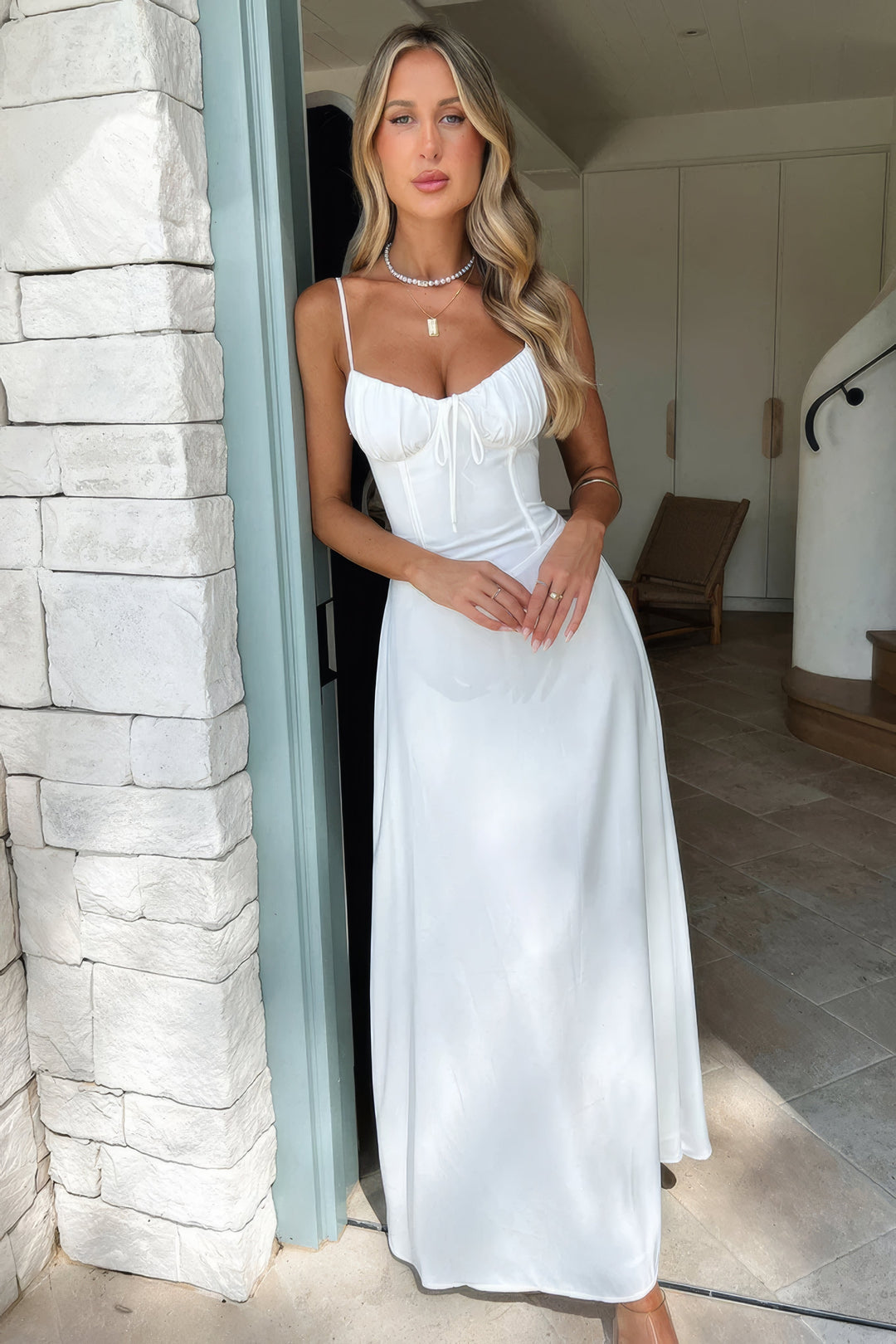 Women’s Tie-Front Maxi Corset Dress with Spaghetti Straps