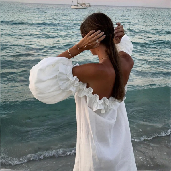 Women’s Off-Shoulder Ruffle Maxi Dress with Side Split