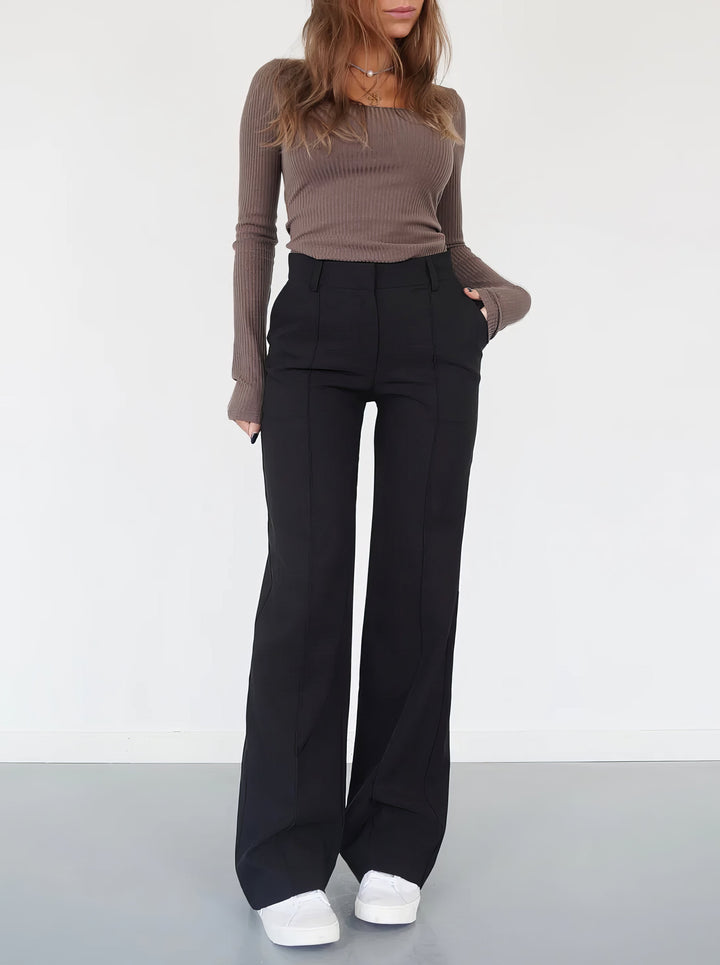 Women’s High-Waist Pants with Straight Legs and Pockets